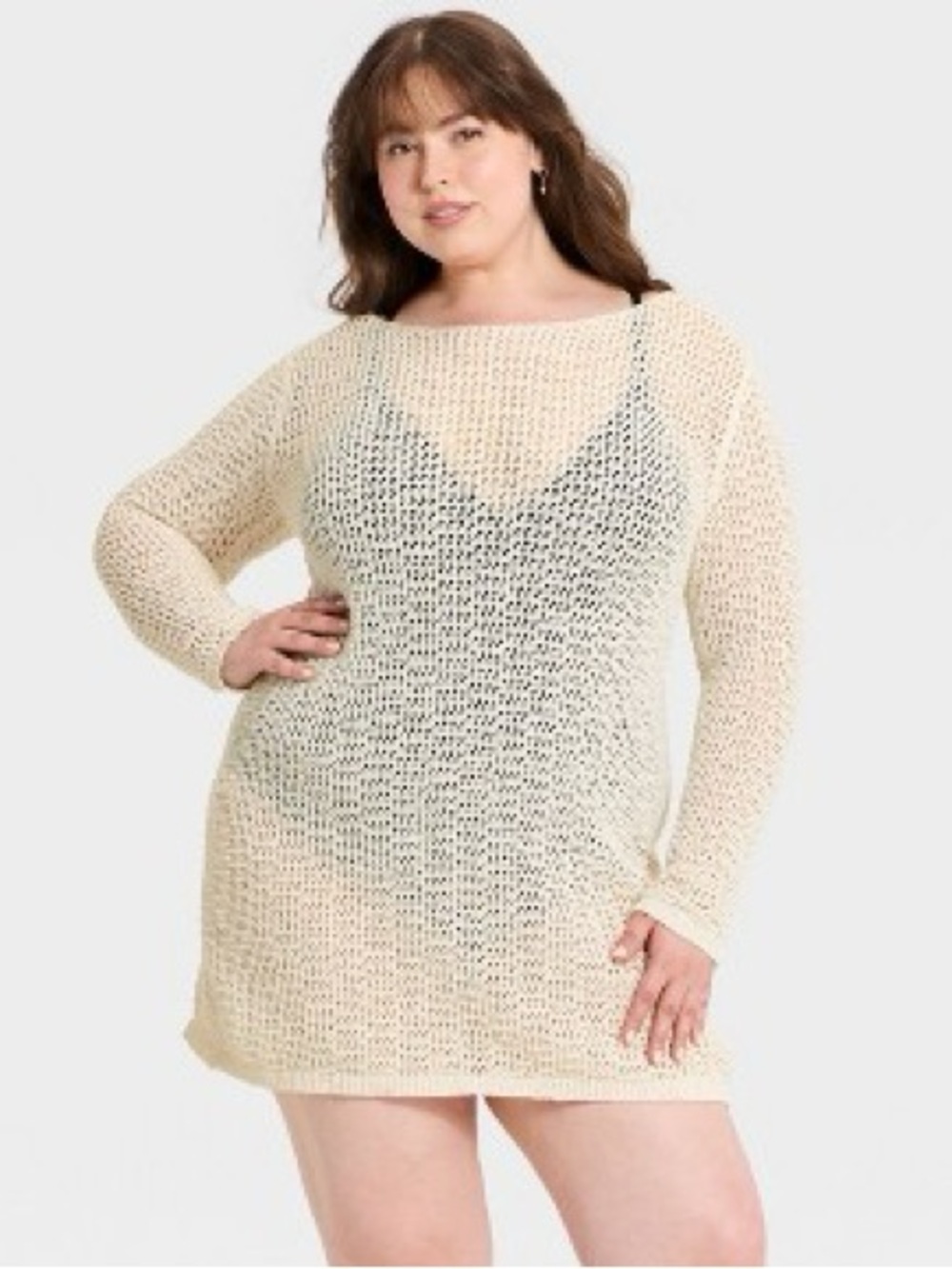 A New Day Cream Beige Women's Mini Knit Dress Swimsuit coverup Size XL